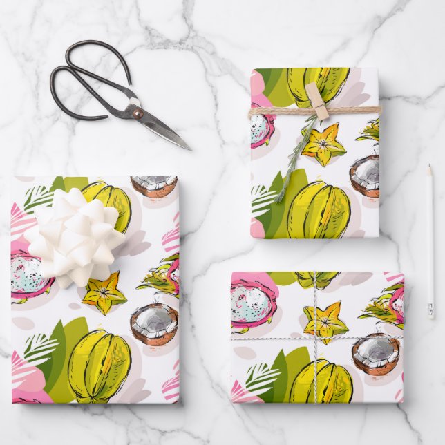 Free Hand Textured Fruit Pattern Wrapping Paper Sheet (Front)