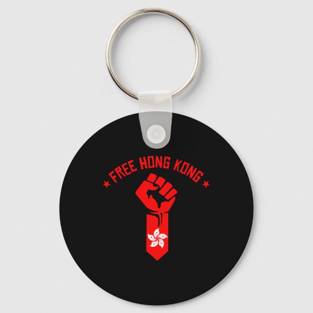 Free Hong Kong - Resist Fist With Hong Kong Flag  Key Ring (Front)
