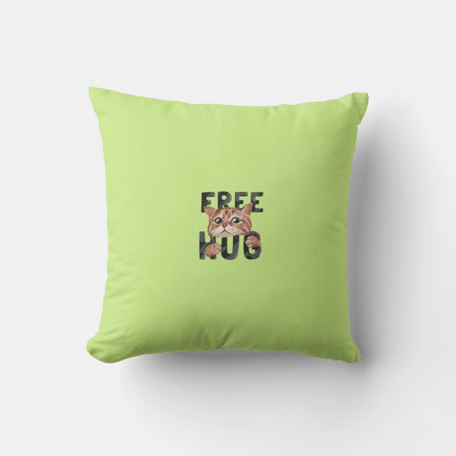 Free Hug Cat Design Pillow | Cosy Feline Lover's  (Front)