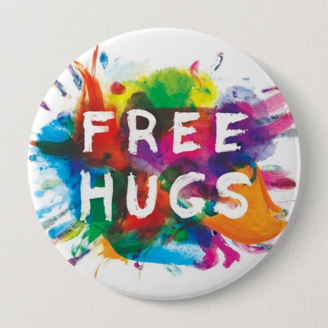 FREE HUGS! 10 CM ROUND BADGE (Front)