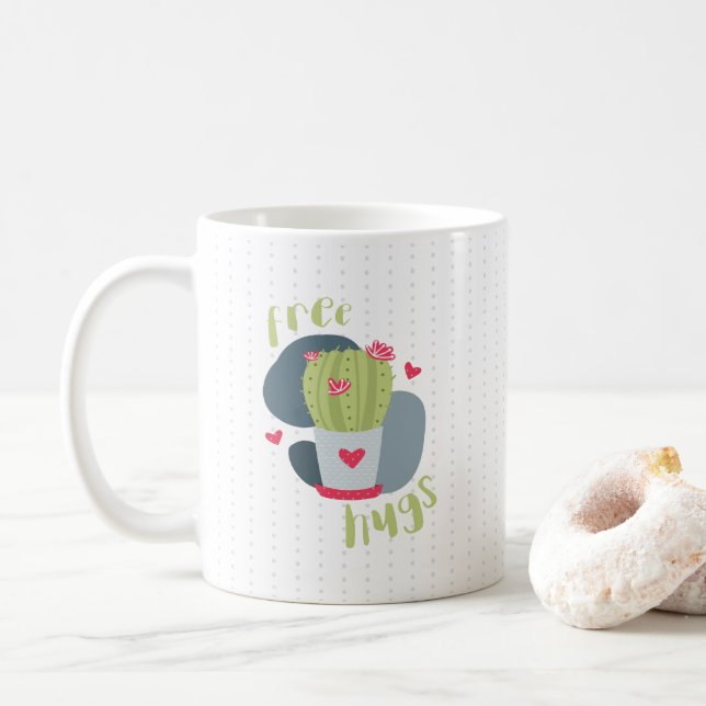 Free Hugs and Hearts Cactus Coffee Mug (With Donut)