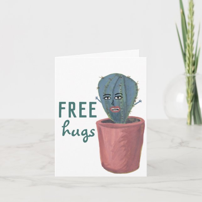 FREE HUGS CRAZY CACTUS LADY funny card (Front)