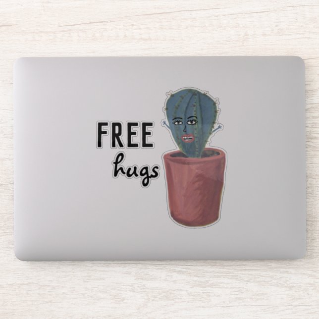 FREE HUGS Crazy Cactus Lady Funny Watercolor (Computer)