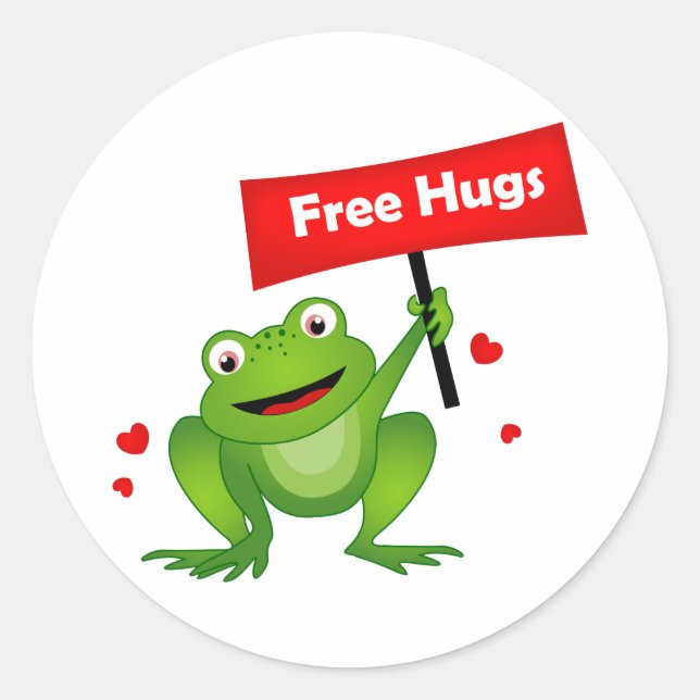 free hugs cute frog classic round sticker (Front)