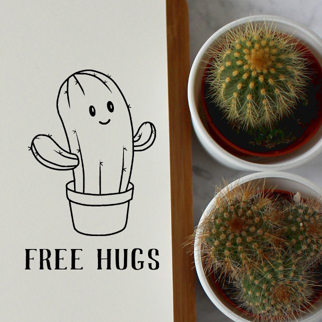 Free Hugs Cute Smiling Cactus Rubber Stamp (Creator Uploaded)