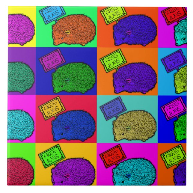 Free Hugs Hedgehog Colourful Pop Art Popart Ceramic Tile (Front)