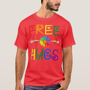 Free Hugs LGBT Flag Sunflower Rainbow Heart LGBT P T-Shirt