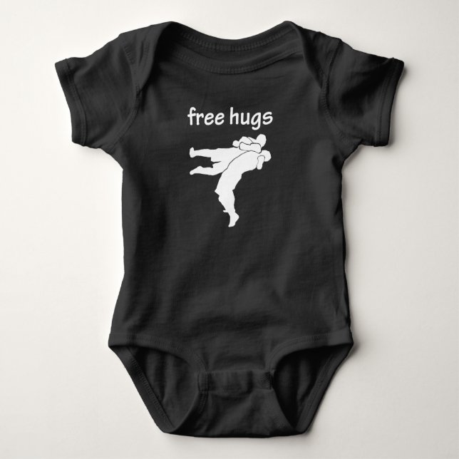 Free hugs mma, bjj, grappling, wrestling baby baby bodysuit (Front)