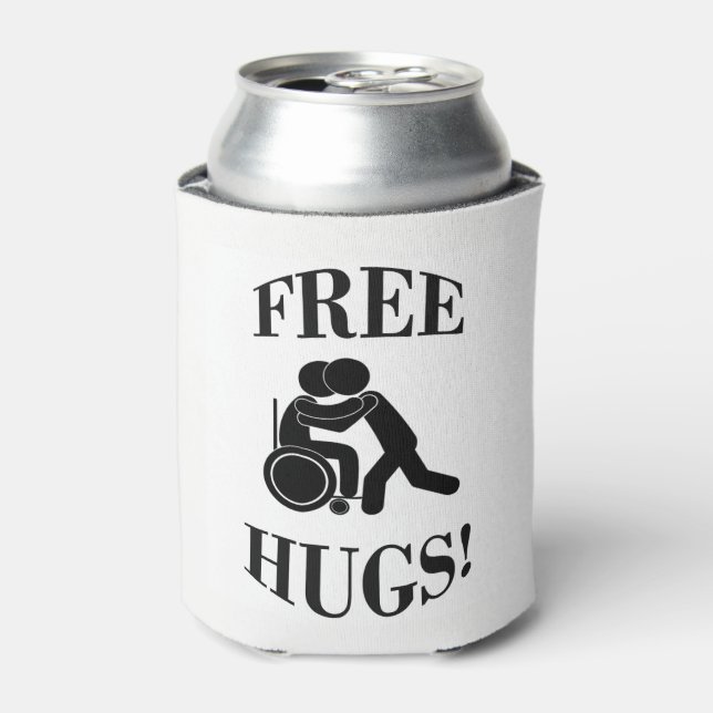 Free Hugs with Wheelchair Can Cooler (Can Front)