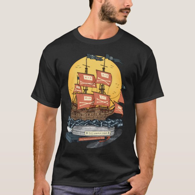 Free Internet. Pirate Ship. T-Shirt (Front)