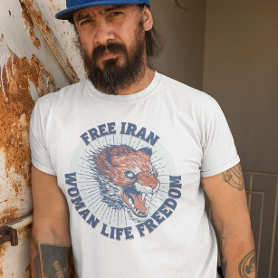Free Iran Protest   Angry Lion Blue T-Shirt