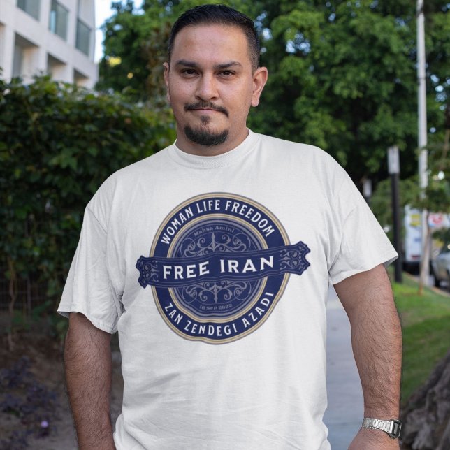 Free Iran Woman | Mahsa Amini Badge Navy T-Shirt (Free Iran Woman | Mahsa Amini Badge Navy T-Shirt)