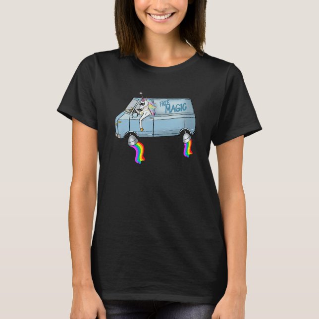 Free Magic Unicorn Driver Flying Fantasy Rainbow T-Shirt (Front)