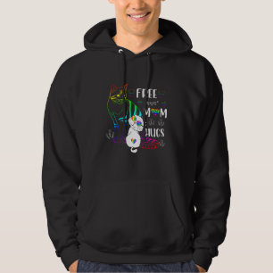 Free Mom Hugs Cat Rainbow Pride LGBT Gay Lesbian T Hoodie