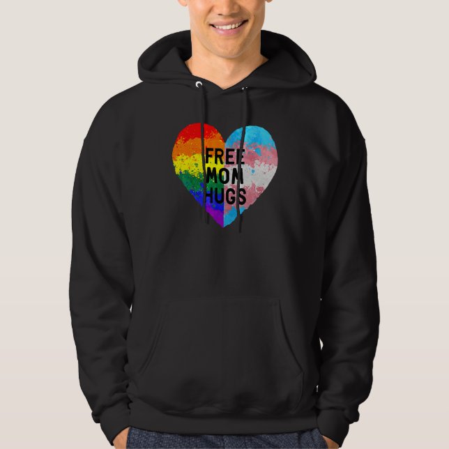Free Mom Hugs Gay Pride Transgender Rainbow Flag Hoodie (Front)