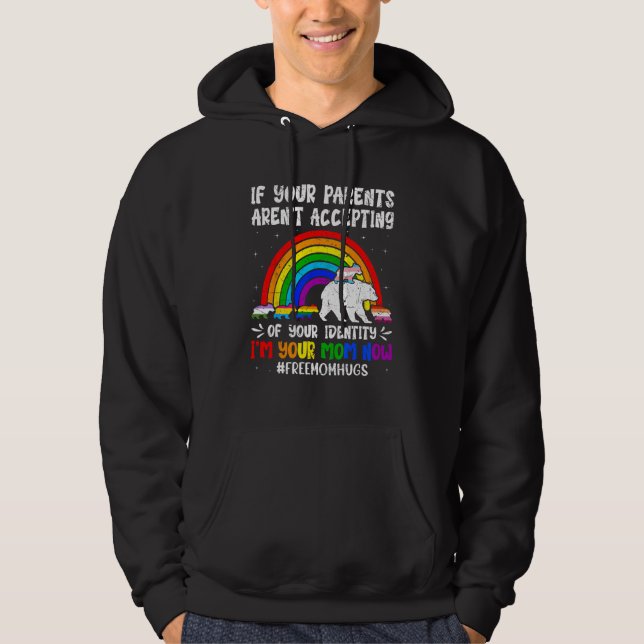 Free Mom Hugs LGBT Gay Pride Month LGBTQ Bear Rain Hoodie (Front)