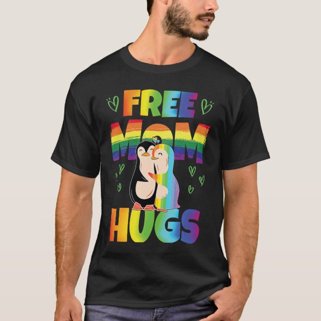 Free Mom Hugs Pride Month Pride Parade Rainbow T-Shirt (Front)