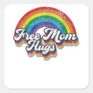 Free Mom Hugs Rainbow Heart LGBT Flag LGBT Pride M Square Sticker