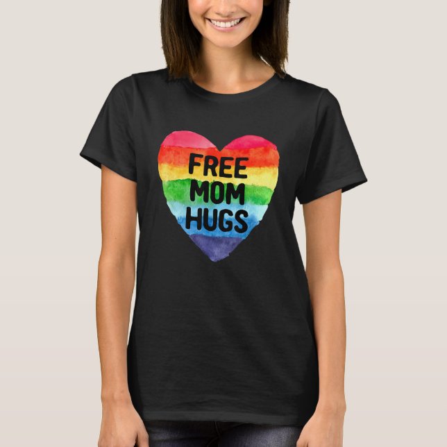 Free Mom Hugs  Rainbow Heart Lgbt Pride Month 9 T-Shirt (Front)