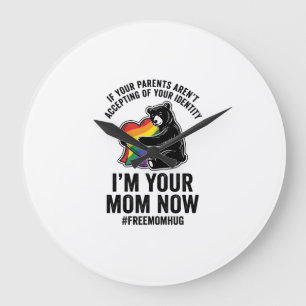 Free Mum Hug Bear Pride Vintage T-Shirt Design_1 Large Clock