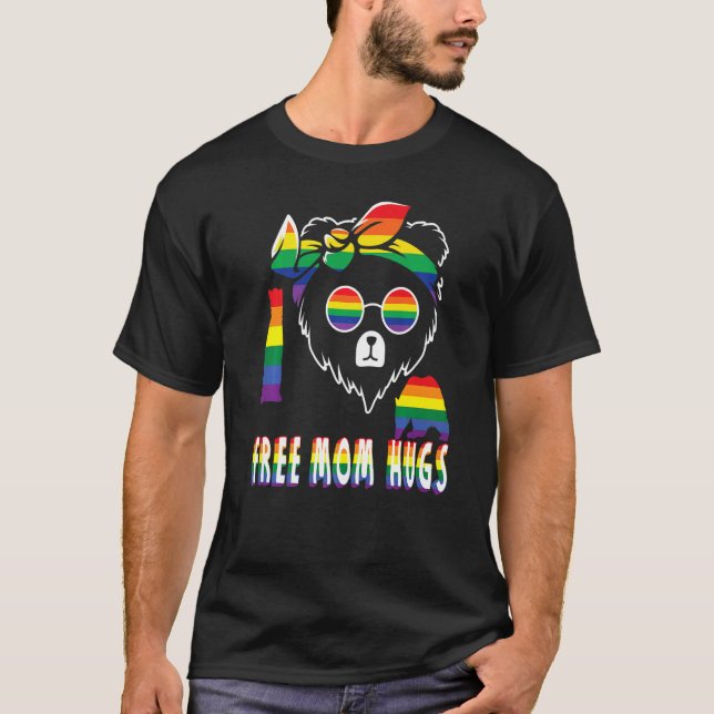 free mum hugs, bear mother with bear boys rainbow  T-Shirt (Front)