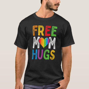 Free Mum Hugs  Boho Rainbow Heart Gay Lgbt Pride M T-Shirt