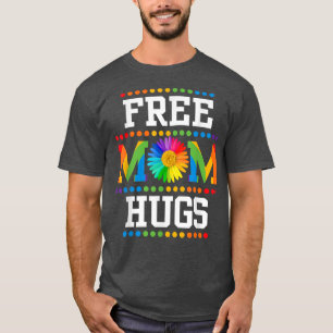 Free Mum Hugs Cute Flower Pride LGBT Month Pride D T-Shirt