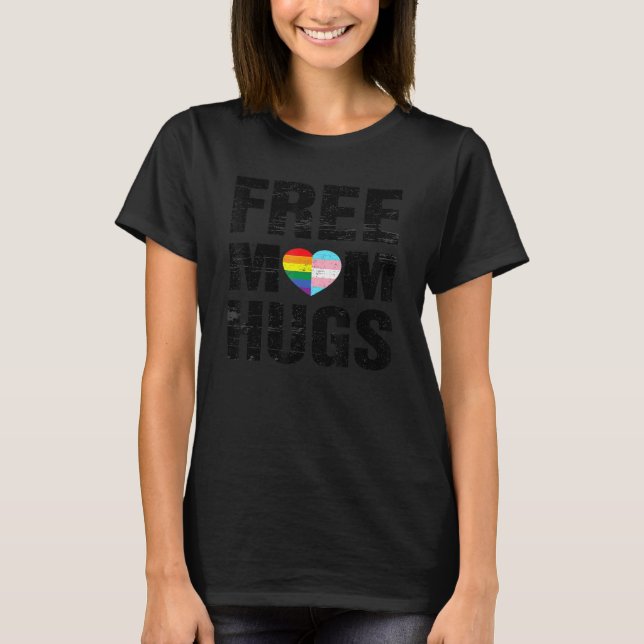 Free Mum Hugs Cute Lgbt Pride Gay Family Matching T-Shirt (Front)