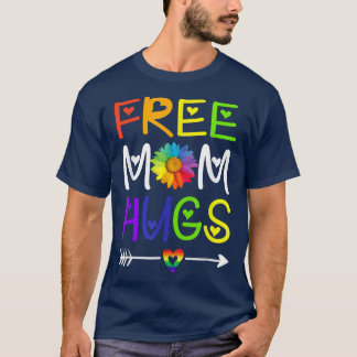 Free Mum Hugs Daisy Rainbow Heart LGBT Pride Month T-Shirt