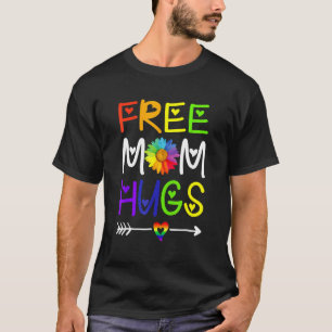 Free Mum Hugs Daisy Rainbow Heart Lgbt Pride Month T-Shirt