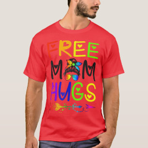 Free Mum Hugs Daisy Rainbow Heart LGBT Pride Month T-Shirt