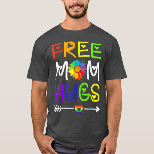 Free Mum Hugs Daisy Rainbow Heart LGBT Pride Month T-Shirt