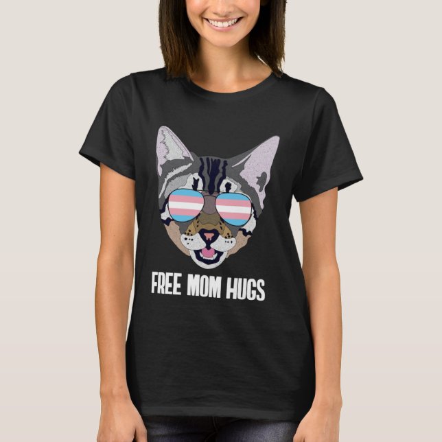 Free Mum Hugs  Funny Cat Trans Pride Pullover Hood (Front)