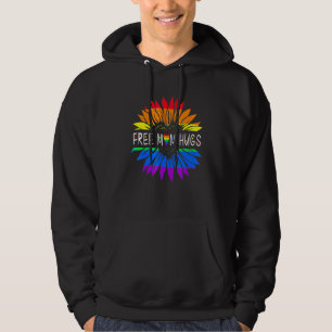 Free Mum Hugs Gay Pride Lgbt Daisy Rainbow Flower  Hoodie