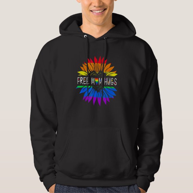 Free Mum Hugs Gay Pride Lgbt Daisy Rainbow Flower  Hoodie (Front)