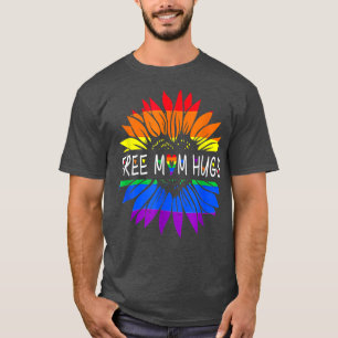 Free Mum Hugs Gay Pride LGBT Daisy Rainbow Flower T-Shirt