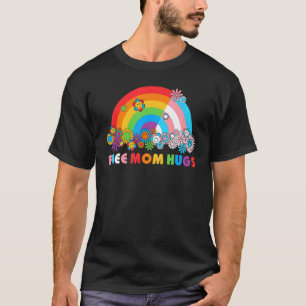 Free Mum Hugs Groovy Rainbow Heart LGBT Flag Pride T-Shirt