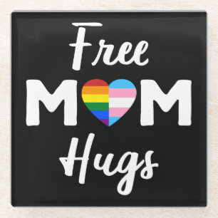 Free Mum Hugs II - Rainbow Gay Trans Pride Glass Coaster