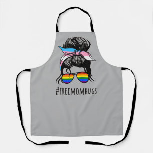 Free Mum Hugs IV - Messy Bun Rainbow Gay Trans Apron