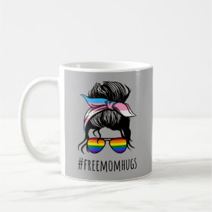 Free Mum Hugs IV - Messy Bun Rainbow Gay Trans Coffee Mug