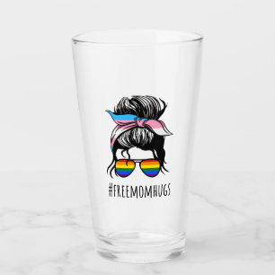 Free Mum Hugs IV - Messy Bun Rainbow Gay Trans Glass