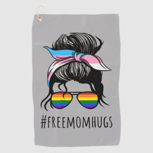 Free Mum Hugs IV - Messy Bun Rainbow Gay Trans Golf Towel