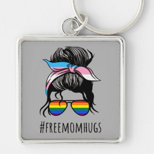 Free Mum Hugs IV - Messy Bun Rainbow Gay Trans Key Ring