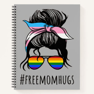 Free Mum Hugs IV - Messy Bun Rainbow Gay Trans Notebook