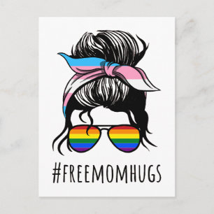 Free Mum Hugs IV - Messy Bun Rainbow Gay Trans Postcard