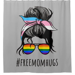 Free Mum Hugs IV - Messy Bun Rainbow Gay Trans Shower Curtain