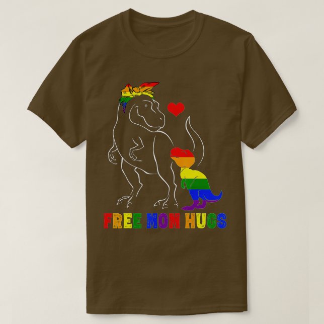 Free Mum Hugs  LGB Mum Mamasaurus Rainbow Gift  T-Shirt (Design Front)