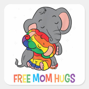 Free Mum Hugs LGBT Mother Elephant Rainbow Womens Square Sticker