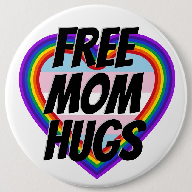 Free Mum Hugs LGBT Pride Rainbow Heart 6 Cm Round Badge (Front)