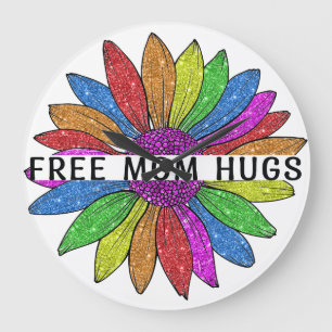 Free Mum Hugs LGBTQIA+ Pride Support Large Clock